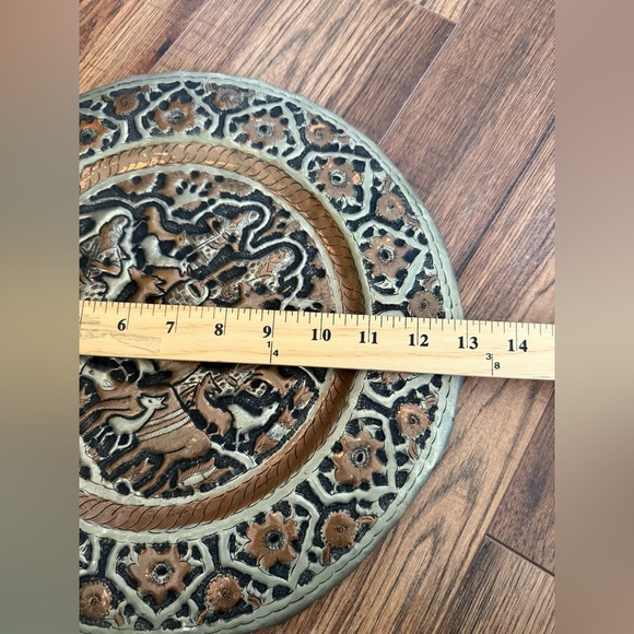 Vintage Persian Hand Hammered Copper Tinned Wall Hanging Plate Dish Tray - Picture 5 of 8